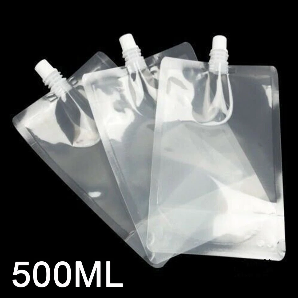 JUNHAO-SHOP 5-100Pcs Clear Plastic Spouted Liquid Drink Bag Stand Up Pouches 500ml Reusable