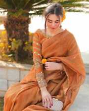 Indian Bollywood Khadi Organza saree blouse designs wedding party wear sari