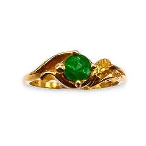 Natural Green Emerald Round Cut 14k Yellow Gold Ring - Picture 1 of 11