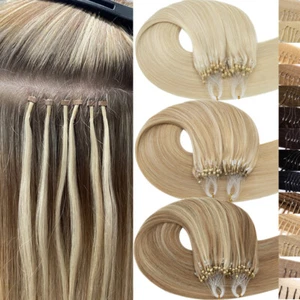 200G Thick Real Remy Human Hair Extensions Easy Loop Micro Ring Beads Tip Blonde - Picture 1 of 40