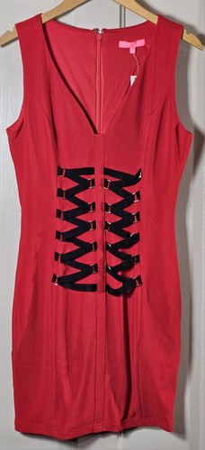 VALENTINO Abito Xtaren junior taglia L nuovo con etichetta rosso nero finto stringato punk bodycon coquette