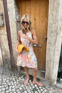 FREE PEOPLE DESERTED ISLAND MINI DRESS RAINFOREST COMBO TIE BACK NWOT $129 S - Picture 1 of 10