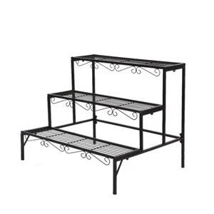 Levede Plant Stand 3 Tier Rectangle Metal Flower Pot Planter Corner Shelf Black - Picture 1 of 11