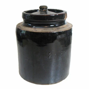 Antique Rustic New England Brown Stoneware Pottery Jug with Lid 9" Tall x 23" W - Foto 1 di 10