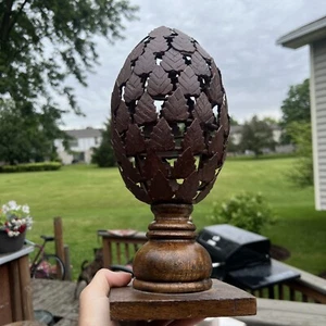 Vintage antique oak and iron lattice leaves finial French rustic European - Picture 1 of 11