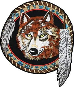 LARGE SIZE Lone Wolf Fox Head Feathered Jacket Embroidered Sewing Iron on Patch - Picture 1 of 1