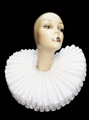 Ruffled Collar White Satin Huge Tall Wide Elizabethan Neck Ruff Victorian Queen - Image 1 of 4