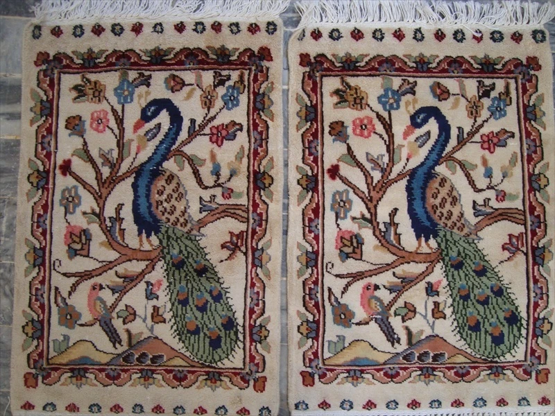 Alfombra de área pavo real en árbol par lana seda anudada a mano alfombra oriental (2 x 1,6)' Foto 1 de 1
