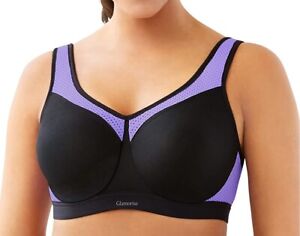 Glamorise Women's Sports Bra Purple Black Size 38C Underwire Mesh-Trim #742