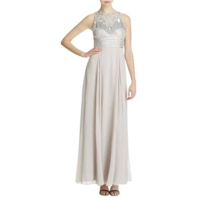 JS COLLECTIONS ~Silver Chiffon Embellished Bodice Formal Gown 12 NEW $380 - Image 1 of 4
