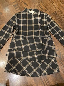 A Bird Girls Black Plaid Ruffled Coat Size 10 NWOT - Picture 1 of 8