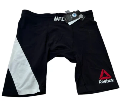 NWT UFC Reebok 2XL Octagon Vale Tudo Shorts w/DRAWSTRING Black w/White Long VT - Image 1 of 4