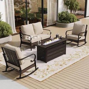 Outdoor Furniture Set with Fire Pit Table Patio Conversation Sofa Set Rock Chair - Picture 1 of 14