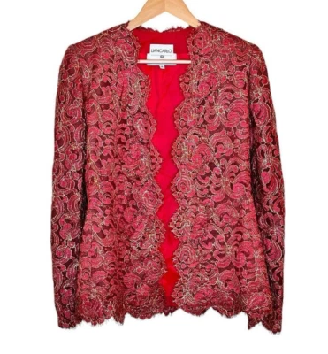 Винтажная женская красная шелковая кружевная куртка Liancarlo Saks размер 4 коктейльная официальная - Изображение 1 из 4