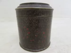 Antique Islamic Painted Bronze Tea Caddy Lidded Storage Pot - Picture 1 of 12