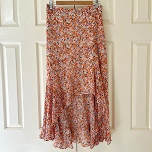 Forever New Floral Maxi Skirt Size 14 Orange Cream Black Ruffle Flowy Aline - Picture 1 of 9