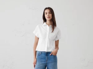 BANANA REPUBLIC FACTORY SEAMED POPLIN BUTTON SHORT SLEEVE SHIRT, WHITE, NWT - Picture 1 of 12