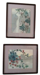 A BEAUTIFUL PAIR OF ORIGINAL WATERCOLORS CHINESE FLORAL PAINTINGS SIGNED FRAMED - Picture 1 of 12
