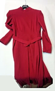 Vestito Donna Invernale 90% Lana Rosso Ciliegia 44 Tessuto Crêpe Lunghezza Midi - Picture 1 of 12