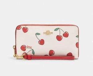 COACH Zip Around Accordion Long Wallet Heart Cherry Print Chalk CF406 - Bild 1 von 4