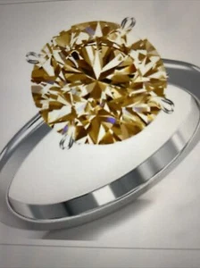 3.22ct /Vvs1 Huge Round Orange Yellow Moissanite Diamond Solitaire Silver Sz7 - Picture 1 of 3