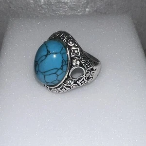 Turquoise Stone Metal Ring, Fashion Jewelry Size 6.25 US ✅(170) - Picture 1 of 8