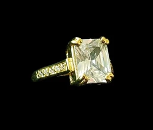 Size 7, 10k Yellow Gold Filled 10 x 8mm Square Cut Sapphire & Topaz Accents Ring - Picture 1 of 7