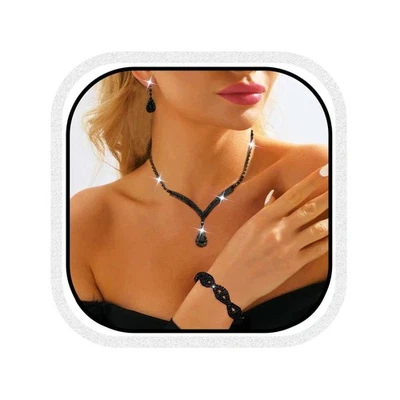 Parure de bijoux en argent avec strass et collier de mariage pour femme taill... - Photo 1/4