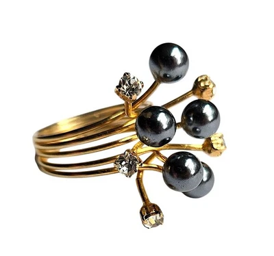 Anillo bypass vintage gris metalizado imitación perlas y diamantes de imitación tono dorado talla 8 Foto 1 de 4