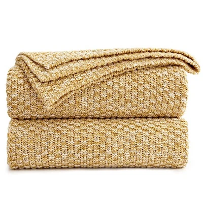 Manta tejida dorada para sofá suave acogedora lavable a máquina 100 % algodón S... Foto 1 de 4