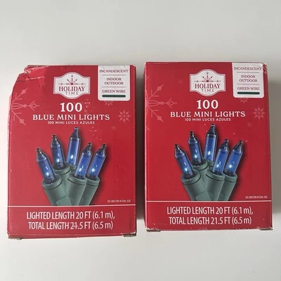 Holiday Time 100 ct Blue Mini Lights Indoor/Outdoor Green Wire NEW - 2 Boxes - Image 1 of 3