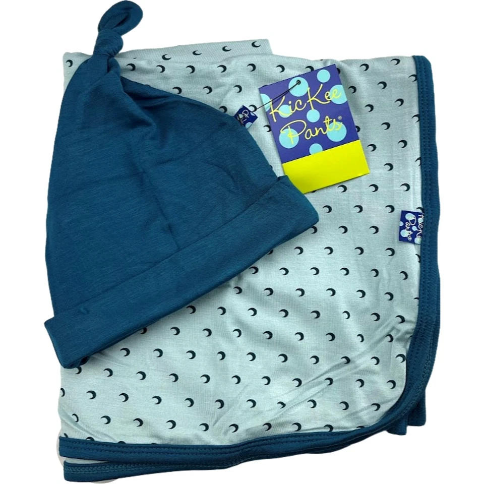 KicKee Pants Tiny Moons Bamboo Swaddle Blanket Knot Hat Set Newborn Infant NWT - Image 1 of 3