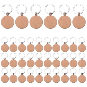 100Pcs Blank Round Wooden Key Chain Diy Wood Keychains Key Tags Can Engrave4718 - Picture 1 of 4
