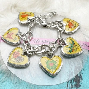 Brighton Feelin Groovy Yellow Heart Charm Silver Plate Bracelet Peace Love Lucky - Picture 1 of 8