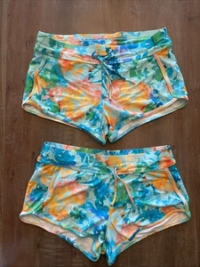Athleta Girl Cannonball 2.0 Aqua Floral Large 12 Swim Shorts Lot of 2 - Picture 1 of 9