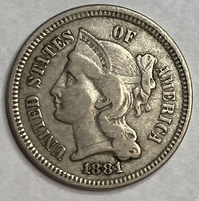 1881 - 3 Cent Nickel 3c - Exact Coin Imaged #3C108 - Image 1 of 2