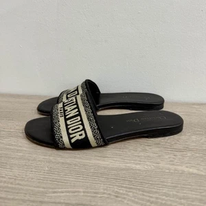 Dior Dway bestickte Christian Dior Baumwolle Pantoletten flache Sandalen schwarz Damen 38 - Bild 1 von 8