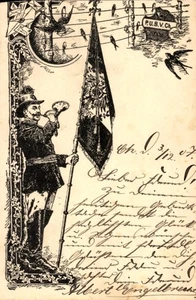 Studentika Litho Trompeter mit Standarte, Wappen eines Vereins,... - 4613272 - Bild 1 von 2