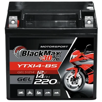 BlackMax YTX14-BS Motorradbatterie GEL 12V 14Ah CTX14-BS 51214 Batterie YTX14-4 - Bild 1 von 4