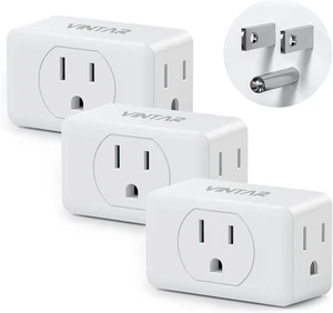 Multi Plug Outlet Extender,  3 Outlet Adapter, Multiple Outlet Splitter, Grounde - Picture 1 of 12