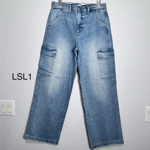 Jessica Simpson Women 10 32x30 High-Rise Cargo Jeans Utility Pockets Y2K Wide - Picture 1 of 10