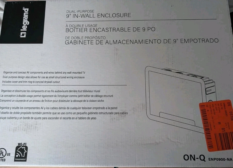 Legrand In-Wall Media Box Recessed Storage Box 9 Inch white ENP0900-NA