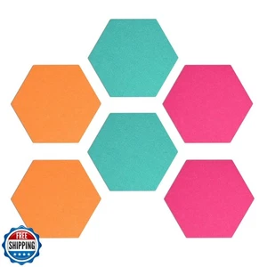 Navaris Hexagon Felt Board Tiles - Set of 6 Notice Memo Bulletin Boards with  - Picture 1 of 5
