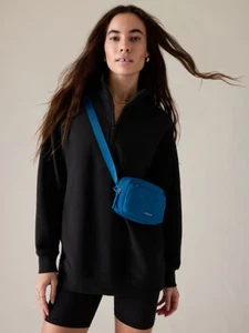 Athleta Forever Fleece 1/4 Zip Sweatshirt Black #891664 NWT $99 L Large - Picture 1 of 4