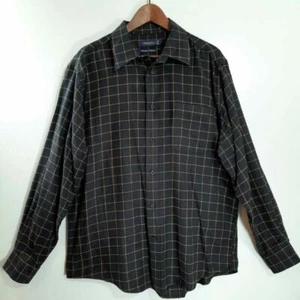 Consensus Mens Button Front Shirt Black Yellow Windowpane Long Sleeve Pocket XL - Picture 1 of 6