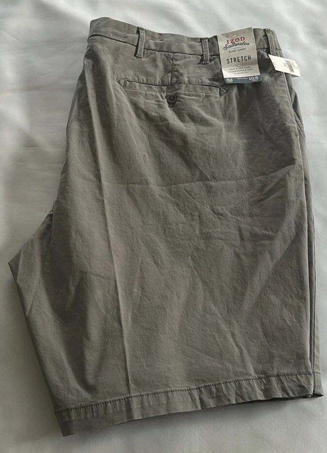 Izod Saltwater Mens 52 Flat Front Shorts 10.5" Inseam Stretch Gray