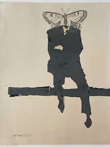 🔥 Unusual Vintage Modern Surrealist Moth Man Collage Painting - MESCHES, 1967 - Picture 1 of 24