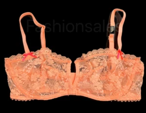 Victorias Secret Lace Unlined Underwire Balconette Bra 34B Apricot New - Picture 1 of 2