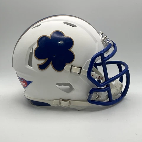Notre Dame Fighting Irish CUSTOM Matte White Blue Shamrock Mini Football Helmet Cover