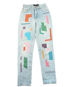 Pantalones de mezclilla cónicos de tiro alto lavados claros coloridos geométricos Gap vintage años 90 3/4 - Imagen 1 de 6
